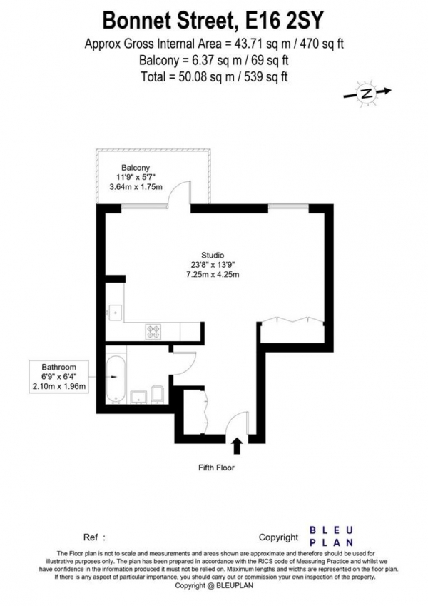 Floor Plan Image for 1 Bedroom Studio for Sale in Fairwater House, Bonnet Street, Royal Wharf, E14