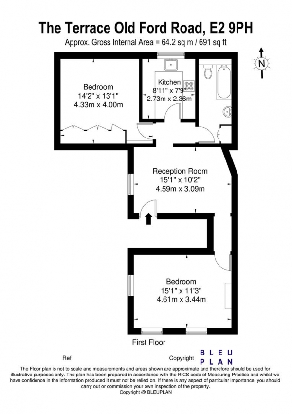 Floor Plan Image for 2 Bedroom Apartment to Rent in The Terraces, Old Ford Road, Bethnal Green, E2