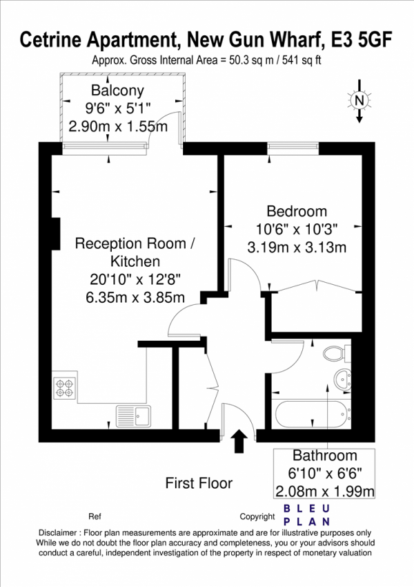 Floor Plan Image for 1 Bedroom Apartment to Rent in Cetrine Apartment, New Gun Wharf, Bow, E3