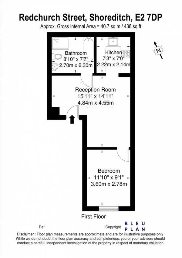 Floor Plan Image for 1 Bedroom Apartment to Rent in Redchurch Street, Shoreditch, E2