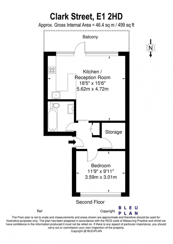 Floor Plan Image for 1 Bedroom Apartment to Rent in Clark Street, Whitechapel, E1