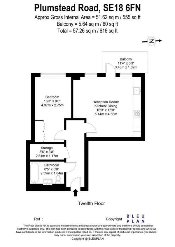 Floor Plan Image for 1 Bedroom Property for Sale in Victory parade, Plumstead Road, London, SE18