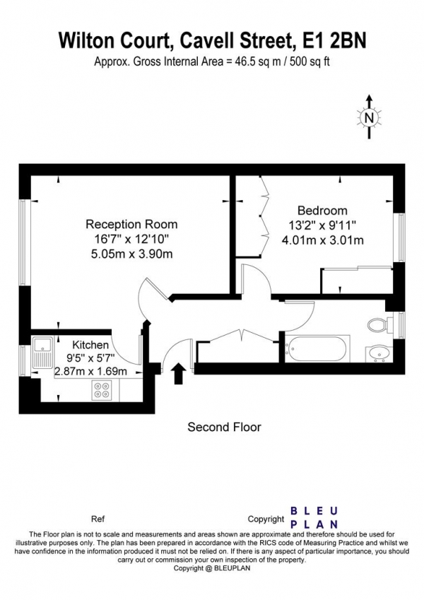 Floor Plan Image for 1 Bedroom Apartment to Rent in Wilton Court, Cavell Street, Whitechapel, E1