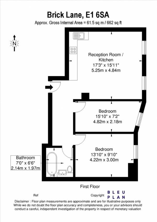 Floor Plan Image for 2 Bedroom Apartment to Rent in Brick Lane, Shoreditch, E1