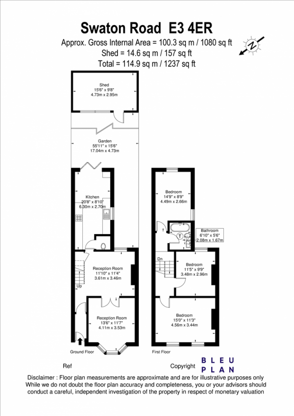 Floor Plan Image for 3 Bedroom Terraced House to Rent in Swaton Road, Bow, E3