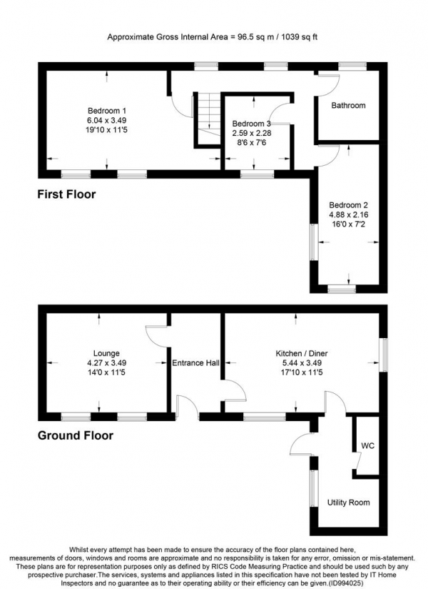 Floor Plan for 3 Bedroom Detached House for Sale in Red Lion Lane, Sutton, Ely, CB6, 2NE - Guide Price &pound300,000