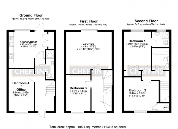 Floor Plan Image for 4 Bedroom Town House for Sale in Merivale Way, Ely, Cambridgeshire, CB7 4GQ