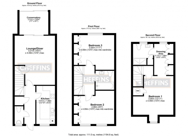 Floor Plan Image for 3 Bedroom Town House for Sale in Kings Avenue, Ely