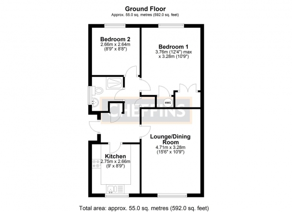 Floor Plan Image for 2 Bedroom Semi-Detached Bungalow for Sale in Elm Close, Witchford, Ely