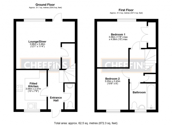 Floor Plan Image for 2 Bedroom Terraced House for Sale in Douglas Court, Ely