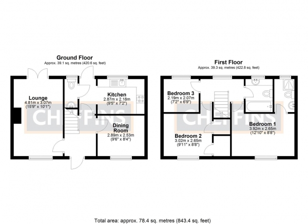 Floor Plan Image for 3 Bedroom End of Terrace House for Sale in Longchamp Drive, Ely