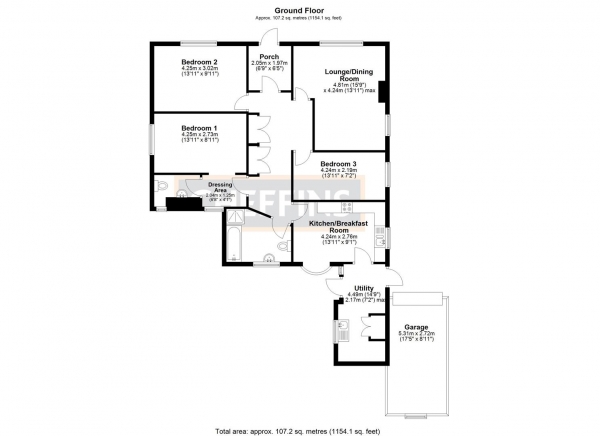 Floor Plan Image for 3 Bedroom Detached Bungalow for Sale in Vineyard Way, Ely