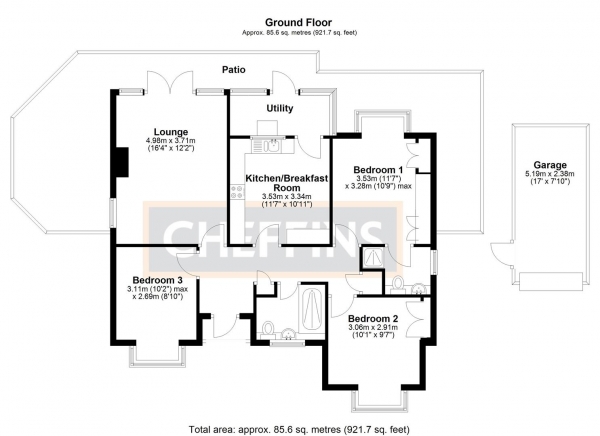 Floor Plan Image for 3 Bedroom Detached Bungalow for Sale in Chestnut Way, Mepal, Ely