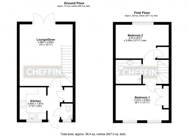 Floor Plan Image for 2 Bedroom Terraced House for Sale in Turner Drive, Ely