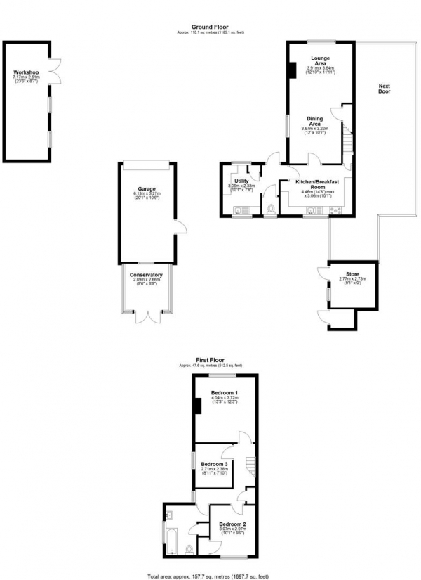 Floor Plan Image for 3 Bedroom Semi-Detached House for Sale in Cowbridge Hall Road, Little Downham