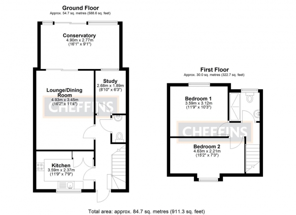 Floor Plan Image for 3 Bedroom Terraced Bungalow for Sale in Bell Gardens, Haddenham, Ely