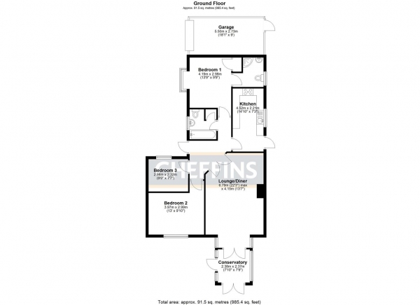 Floor Plan Image for 3 Bedroom Detached Bungalow for Sale in Glebe Way, Haddenham