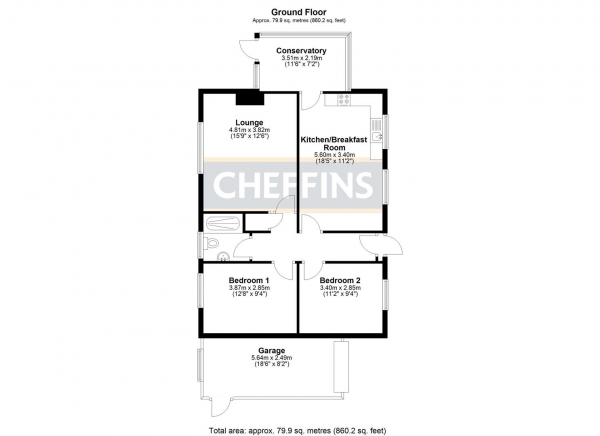 Floor Plan Image for 2 Bedroom Detached Bungalow for Sale in White Horse Lane, Little Downham, Ely