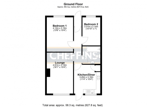 Floor Plan Image for 2 Bedroom Terraced Bungalow for Sale in Aldreth Road, Haddenham, Ely