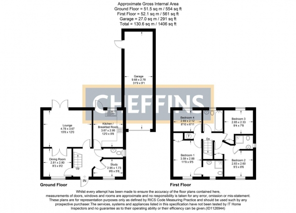 Floor Plan for 4 Bedroom Link Detached House for Sale in Wensum Way, Ely, CB6, 2WY - Guide Price &pound465,000