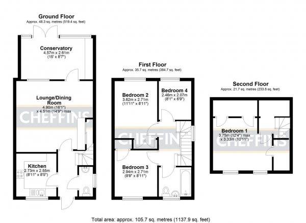 Floor Plan Image for 4 Bedroom End of Terrace House for Sale in Cyprian Rust Way, Soham, Ely