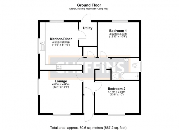 Floor Plan Image for 2 Bedroom Detached Bungalow for Sale in Straight Drove, Coveney, Ely