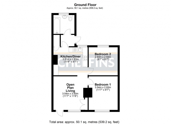 Floor Plan Image for 2 Bedroom Terraced Bungalow for Sale in Barton Road, Ely