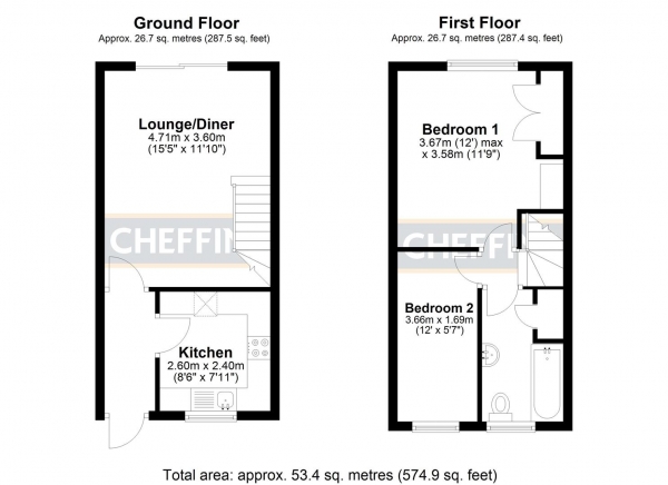 Floor Plan Image for 2 Bedroom Terraced House for Sale in Morton Close, Ely