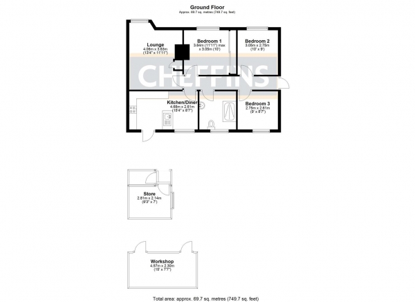 Floor Plan Image for 3 Bedroom Semi-Detached Bungalow for Sale in Lawns Crescent, Little Downham, Ely