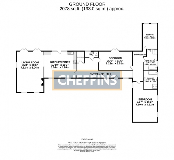 Floor Plan Image for 3 Bedroom Detached Bungalow to Rent in Lower Green, Higham, Bury St. Edmunds