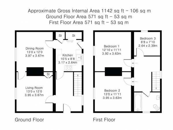 Floor Plan Image for 3 Bedroom Property to Rent in Middle Green, Higham, Bury St. Edmunds