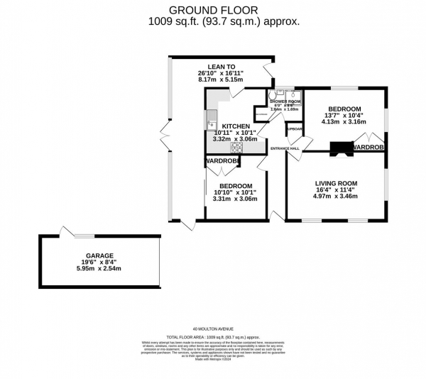 Floor Plan for 2 Bedroom Detached Bungalow for Sale in Moulton Avenue, Kentford, CB8, 8QX - Guide Price &pound270,000