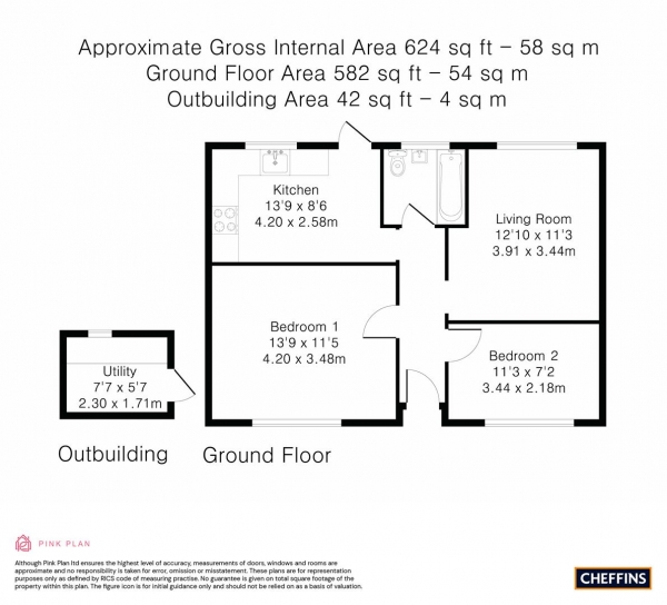 Floor Plan Image for 2 Bedroom Semi-Detached Bungalow for Sale in Herringswell Road, Kentford