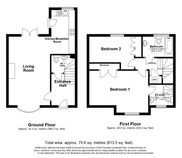 Floor Plan for 2 Bedroom Terraced House for Sale in Clifton Mews, Kentford, CB8, 7FF - Guide Price &pound325,000