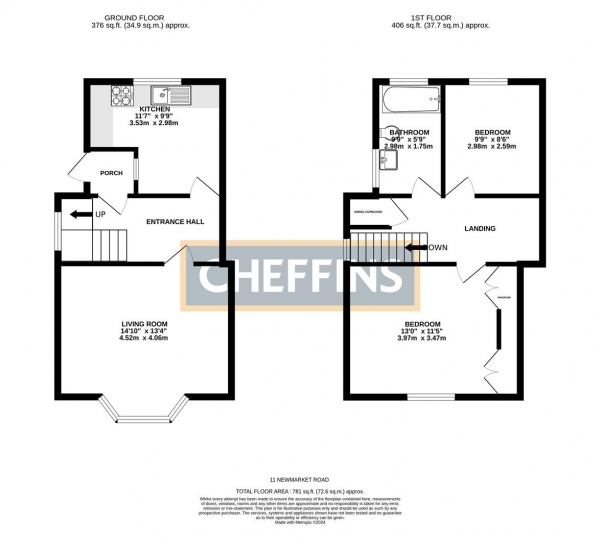 Floor Plan Image for 2 Bedroom Studio to Rent in Newmarket Road, Fordham