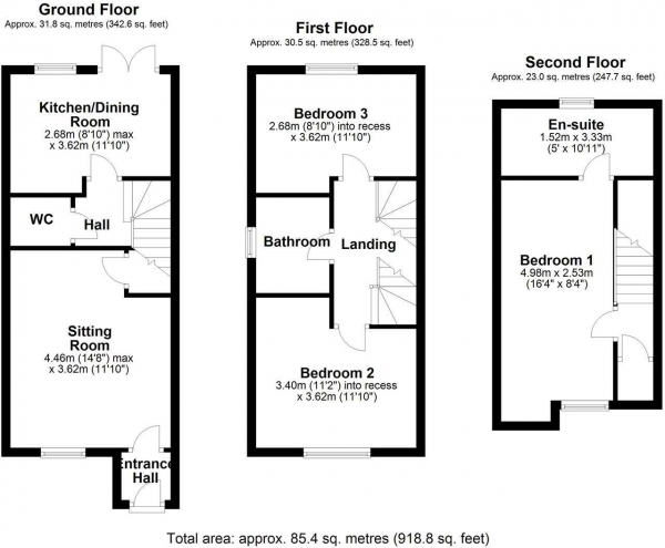 Floor Plan Image for 3 Bedroom Town House for Sale in Beavis Drive, Haverhill