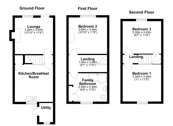 Floor Plan Image for 3 Bedroom Terraced House for Sale in Waveney Terrace, Haverhill