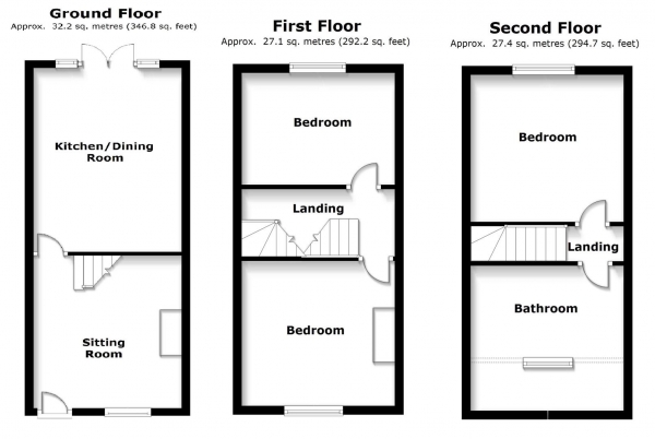 Floor Plan Image for 3 Bedroom Terraced House for Sale in Waveney Terrace, Haverhill