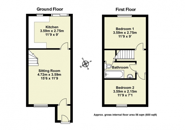 Floor Plan Image for 2 Bedroom Terraced House for Sale in Granta Leys, Linton, Cambridge