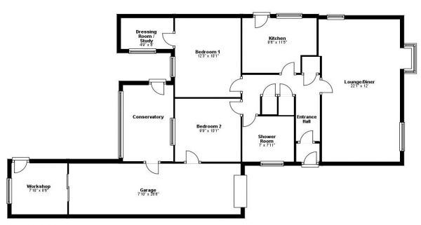 Floor Plan Image for 2 Bedroom Detached Bungalow for Sale in George Gent Close, Steeple Bumpstead, Haverhill