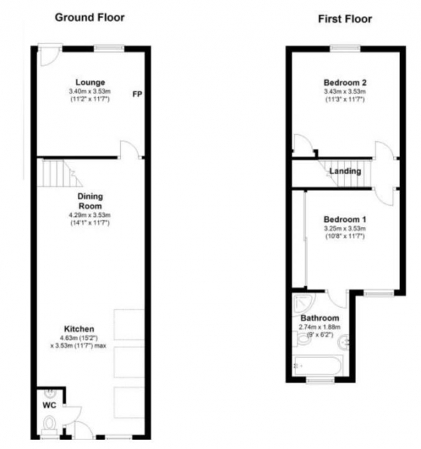 Floor Plan Image for 2 Bedroom End of Terrace House for Sale in Crowland Road, Haverhill