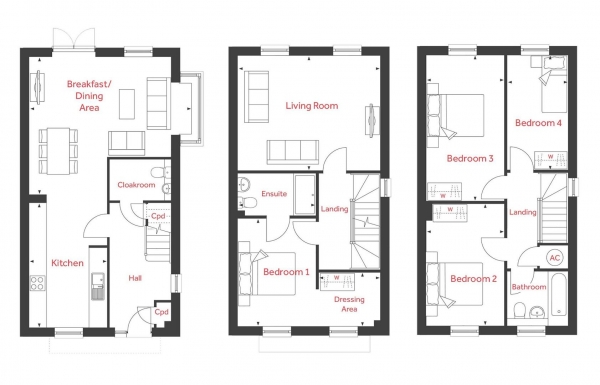 Floor Plan Image for 4 Bedroom Town House for Sale in Leverett Way, Saffron Walden