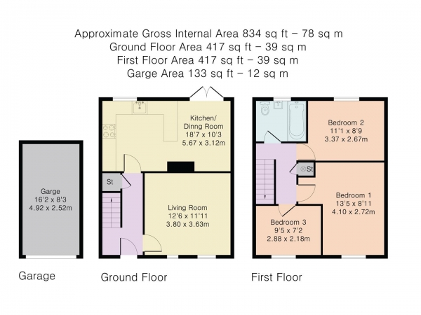 Floor Plan Image for 3 Bedroom Terraced House for Sale in Bakers Close, Comberton