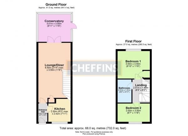 Floor Plan for 2 Bedroom Semi-Detached House to Rent in Stephen Neville Court, Saffron Walden, CB11, 4DX - £242 pw | £1050 pcm