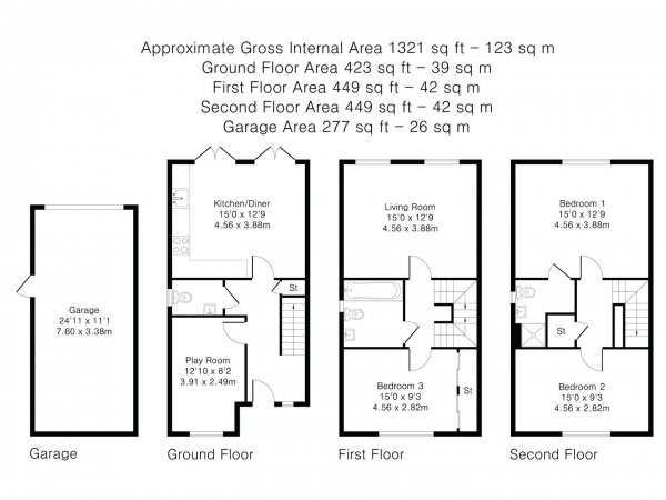 Floor Plan Image for 3 Bedroom Town House for Sale in South Road, Saffron Walden