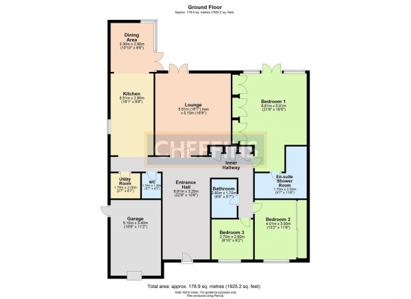 Floor Plan for 3 Bedroom Detached Bungalow to Rent in The Elms, Great Chesterford, Saffron Walden, CB10, 1QD - £485 pw | £2100 pcm