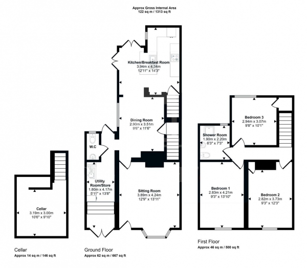 Floor Plan Image for 3 Bedroom Terraced House for Sale in Town Street, Thaxted