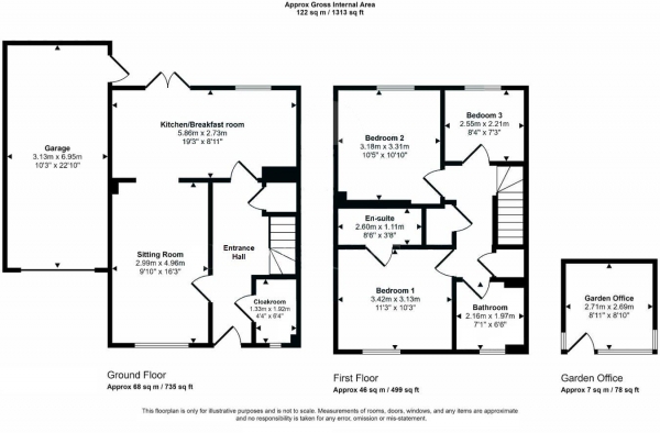 Floor Plan for 3 Bedroom Link Detached House for Sale in Stanley Road, Great Chesterford, Saffron Walden, CB10, 1QB - Guide Price &pound525,000