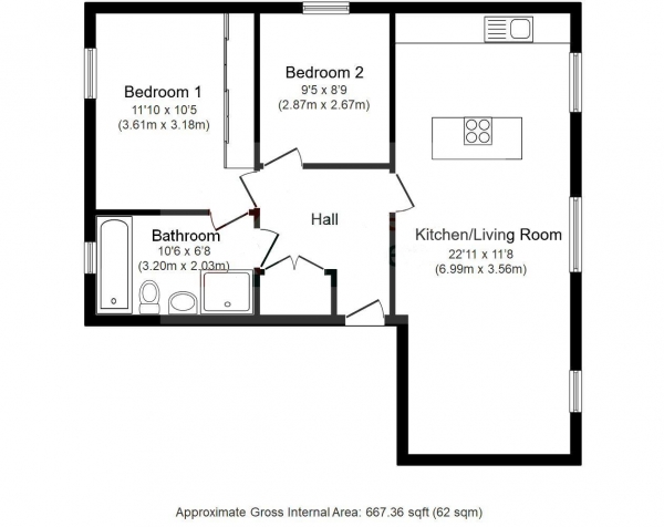 Floor Plan for 2 Bedroom Property for Sale in Crabtrees, Saffron Walden, CB11, 3BH - Guide Price &pound250,000