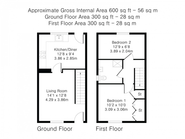 Floor Plan for 2 Bedroom Semi-Detached House for Sale in Sweet Mead, Saffron Walden, CB10, 2EG - Guide Price &pound325,000